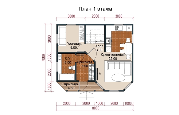 Деревянный дом из бруса 7х8. фото